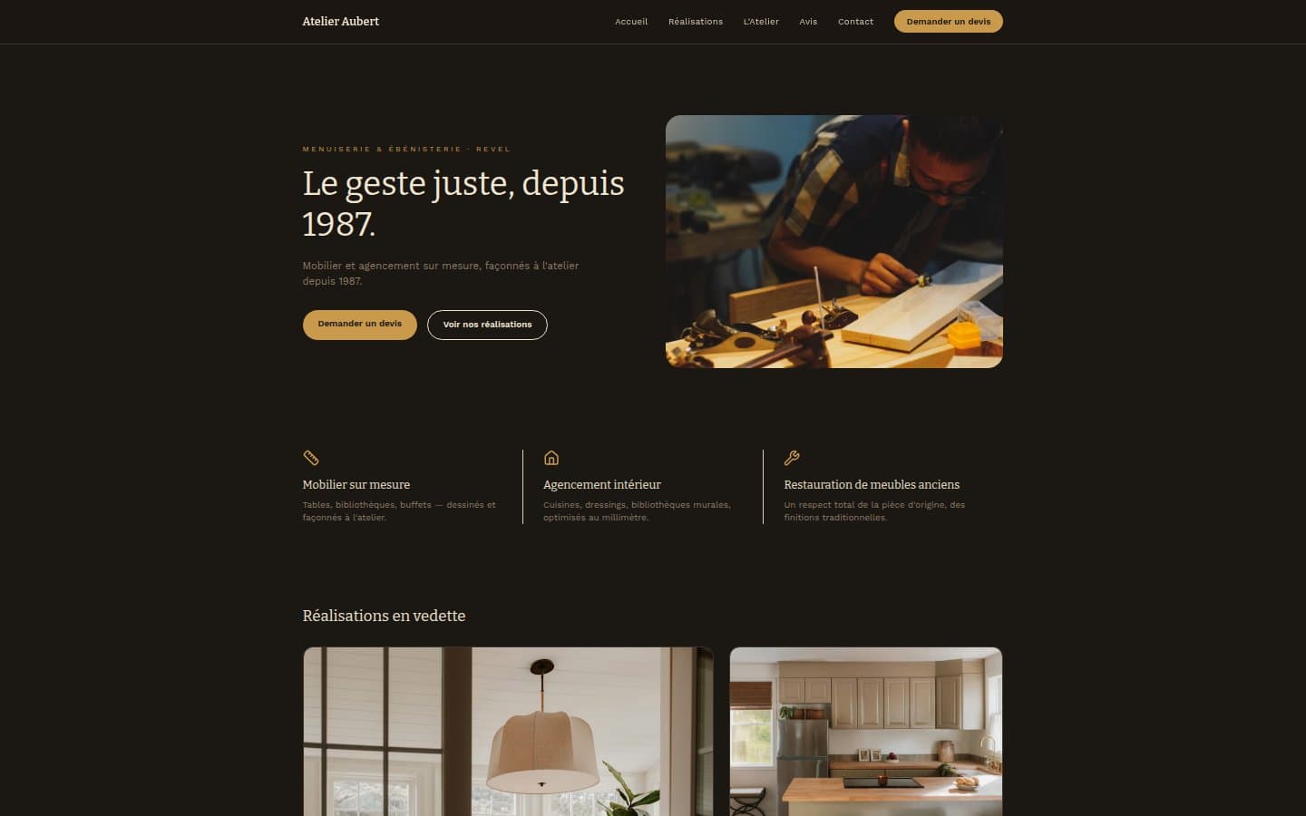 Capture d'écran du site Atelier Aubert