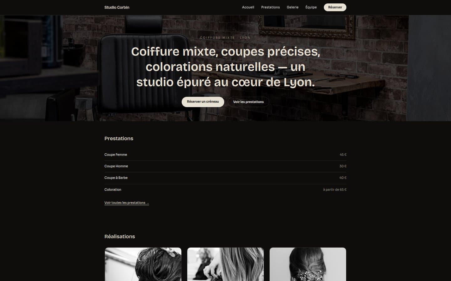 Capture d'écran du site Studio Corbin
